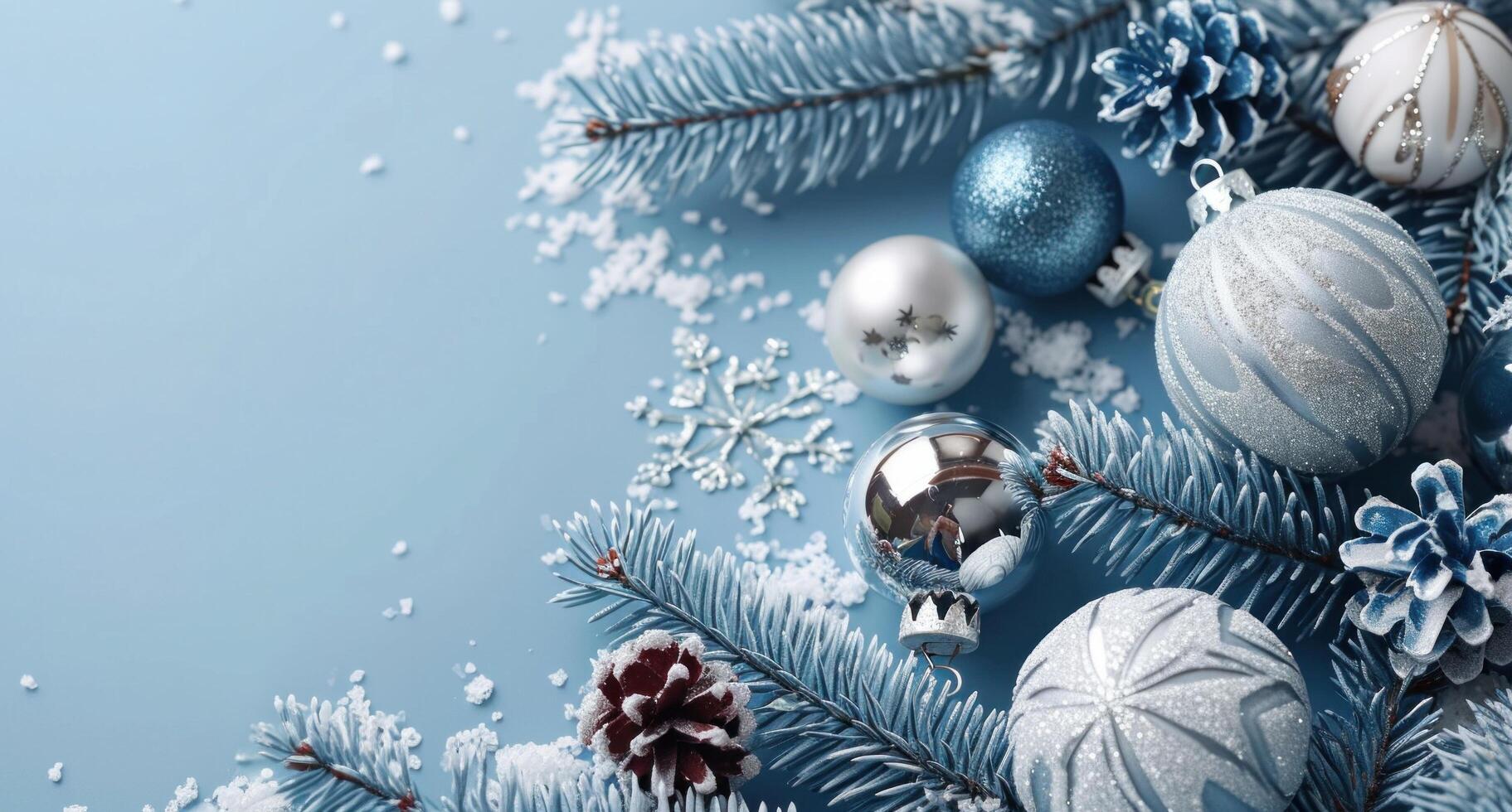 AI generated an attractive holiday white background with christmas ornaments on it photo