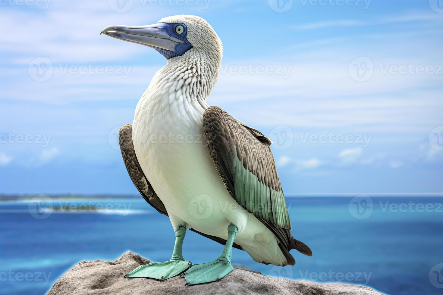 AI generated The rare blue-footed booby rests on the beach. AI Generated photo