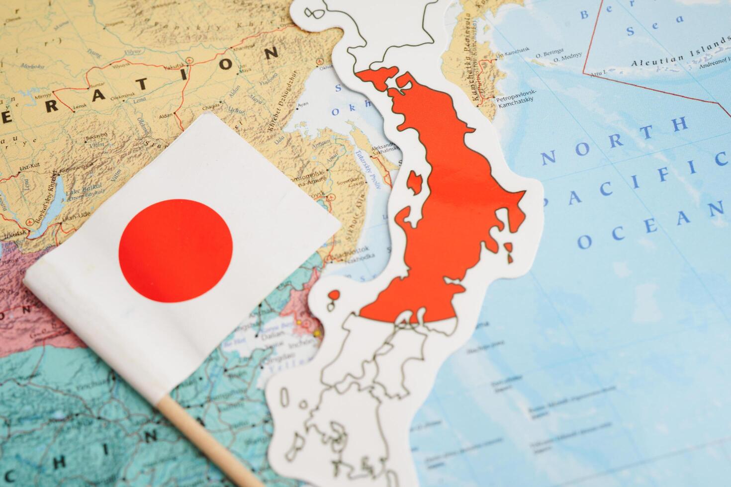 Bangkok, Thailand December 10, 2023 Japan map in world map paper. photo