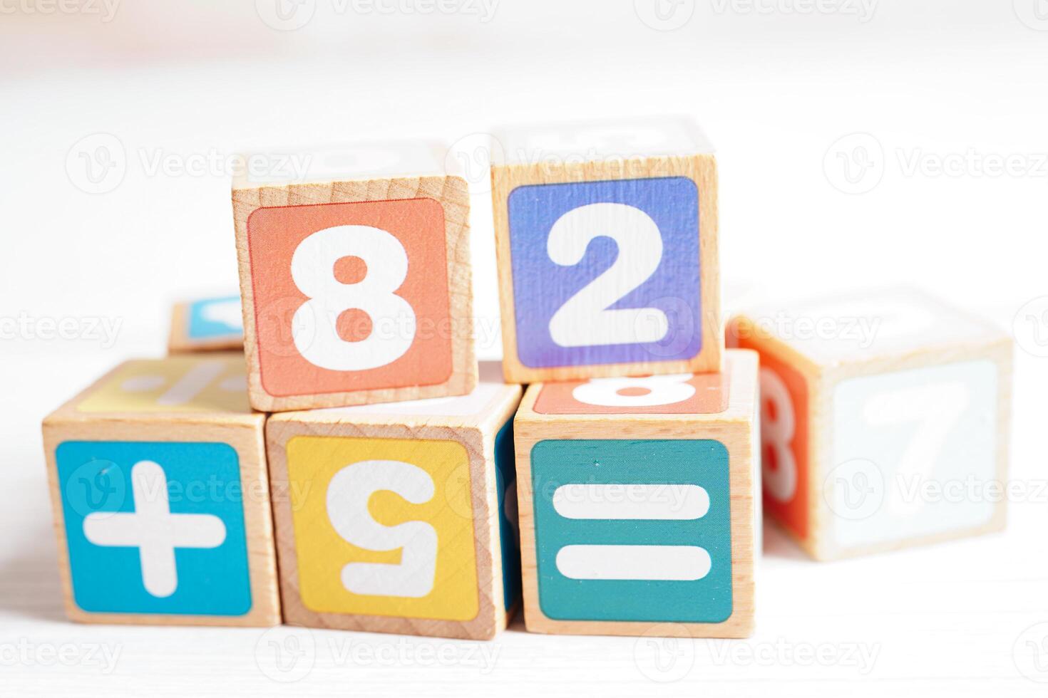 Number wood block cubes for learning Mathematic, education math concept. photo