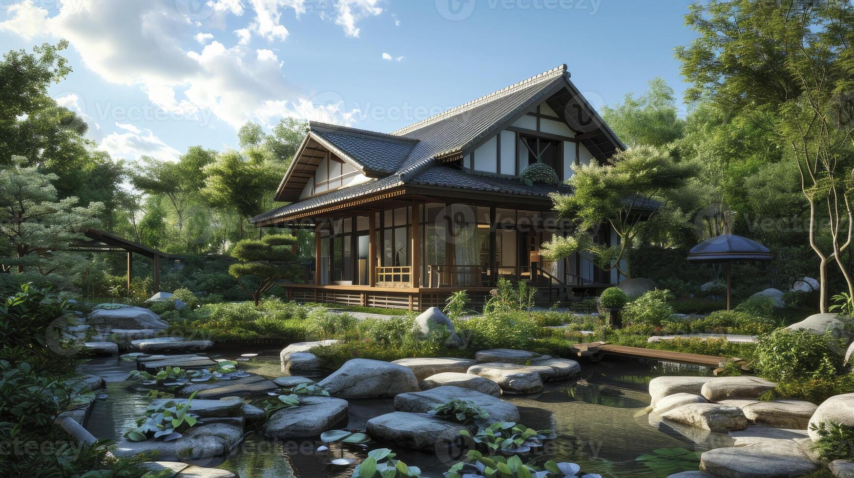 AI generated Japanese classic style house design photo