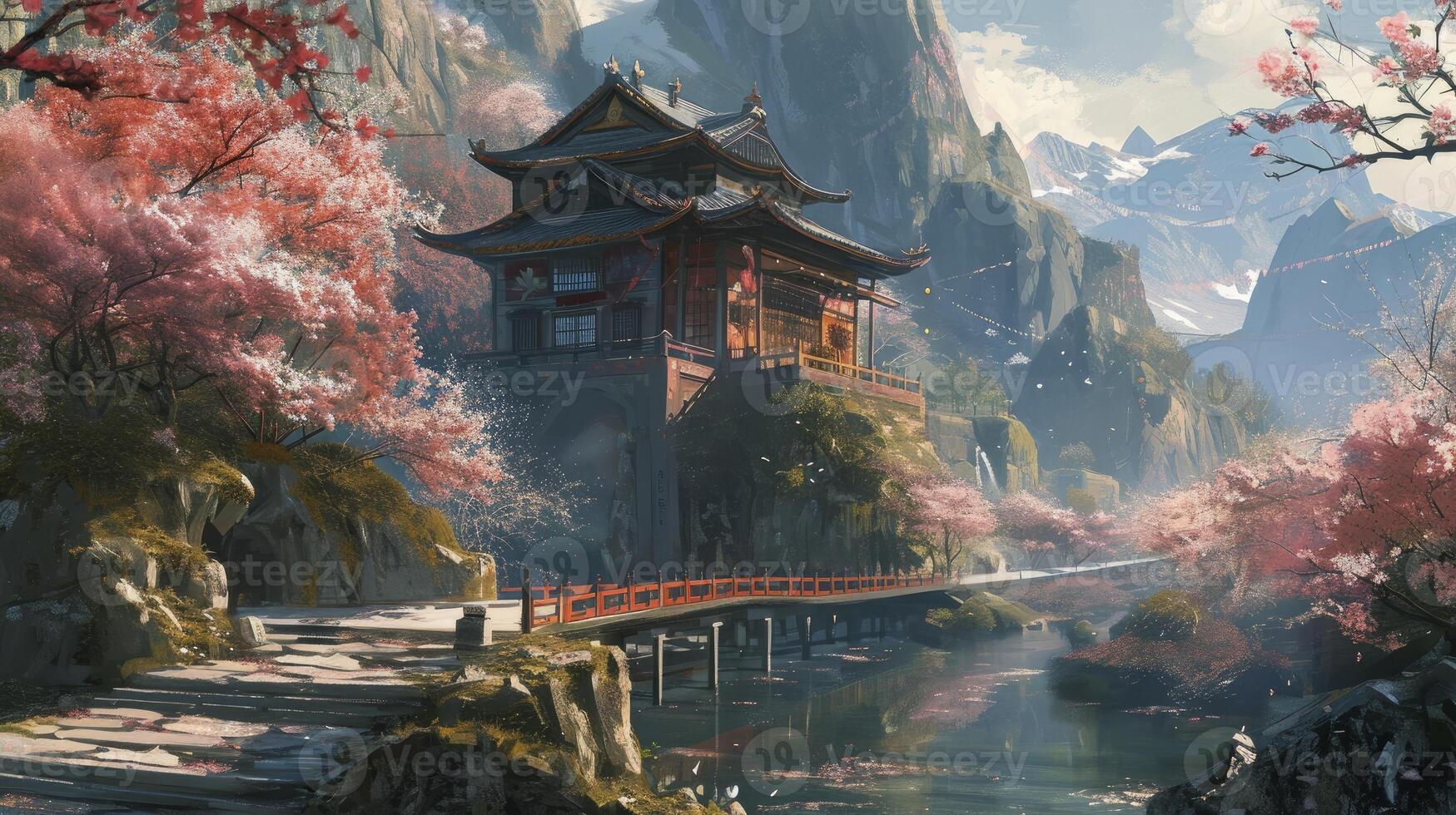 AI generated Japan fantasy style scene art photo