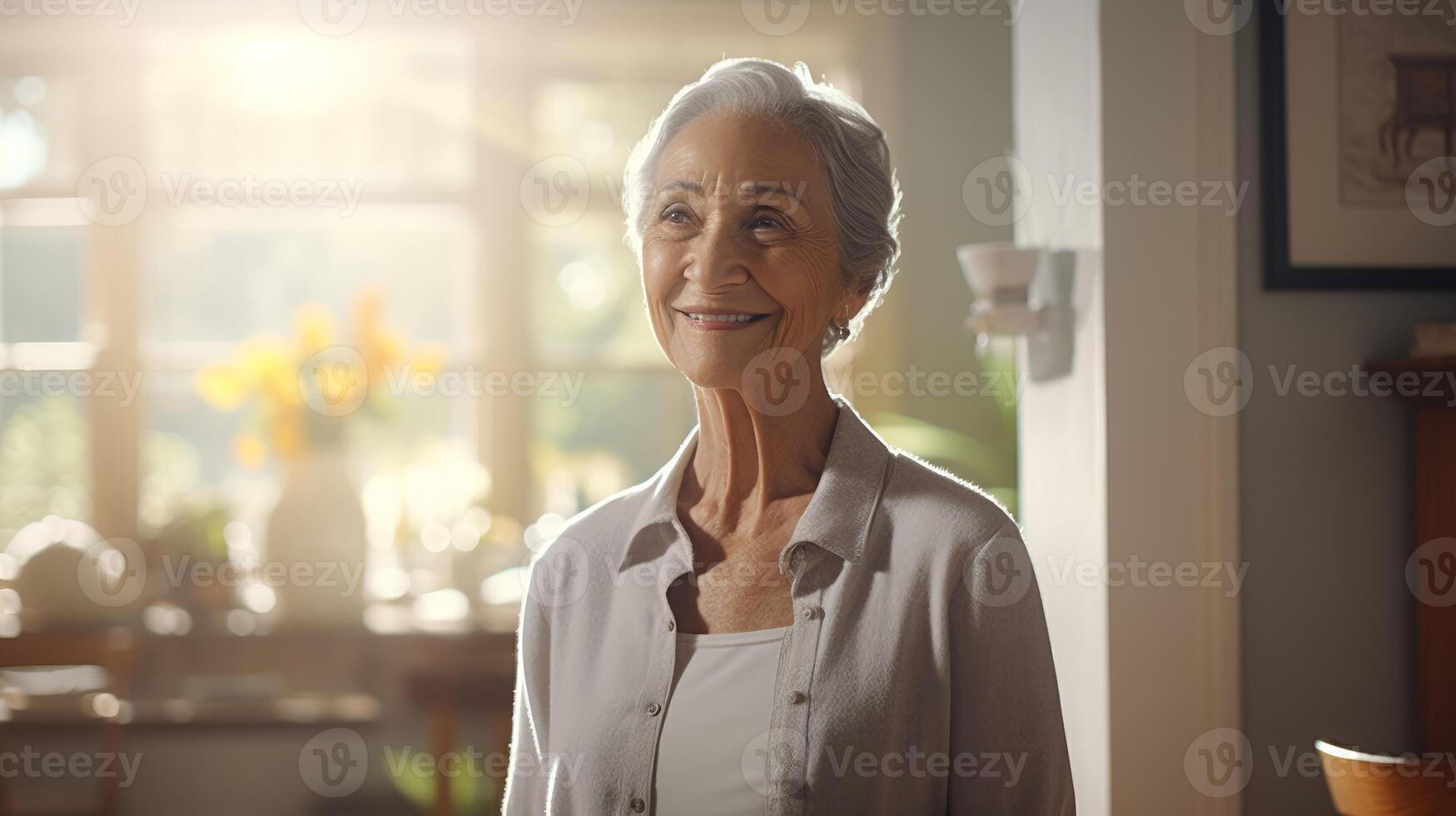 ai generado mayor abuela sonriente a Jubilación hogar - generado con ai foto