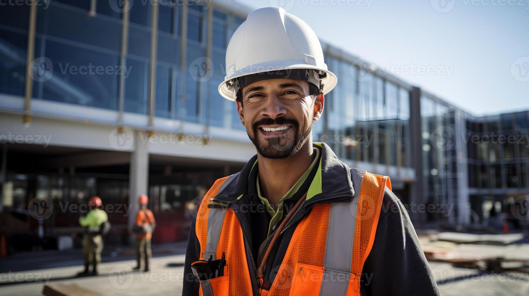 ai generado construcción trabajador hombre sonriente - ai generado foto