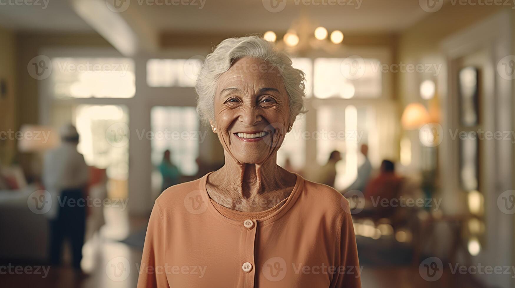 ai generado mayor abuela sonriente a Jubilación hogar - generado con ai foto