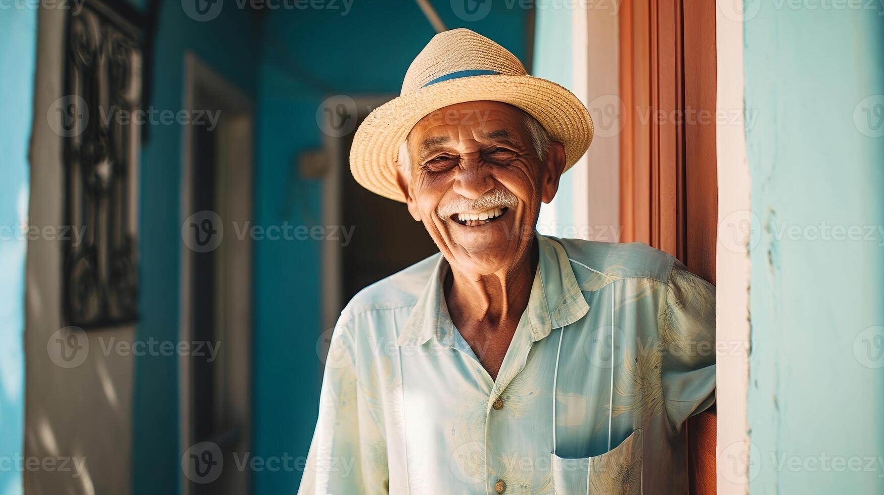 ai generado mayor abuelo sonriente a Jubilación hogar - generado con ai foto