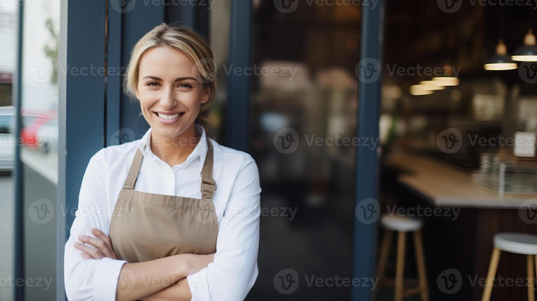 AI generated AI Generated Female Small Business Owner Standing In Front Of Her Store photo
