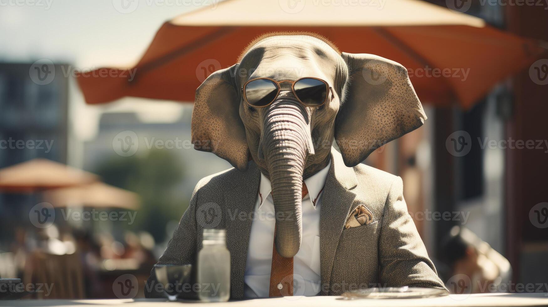 AI generated Elephant is wearing a suit and sunglasses photo