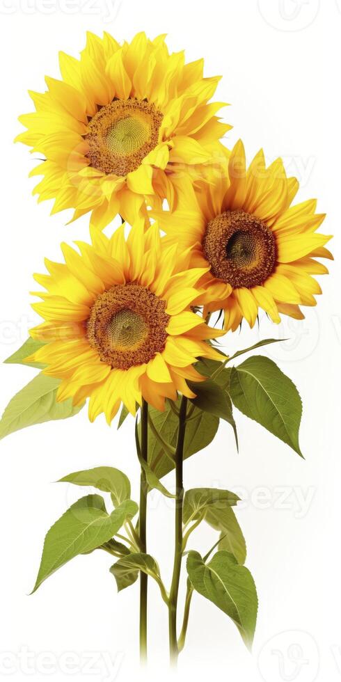 AI generated Sunflowers isolated on white background. AI Generated photo