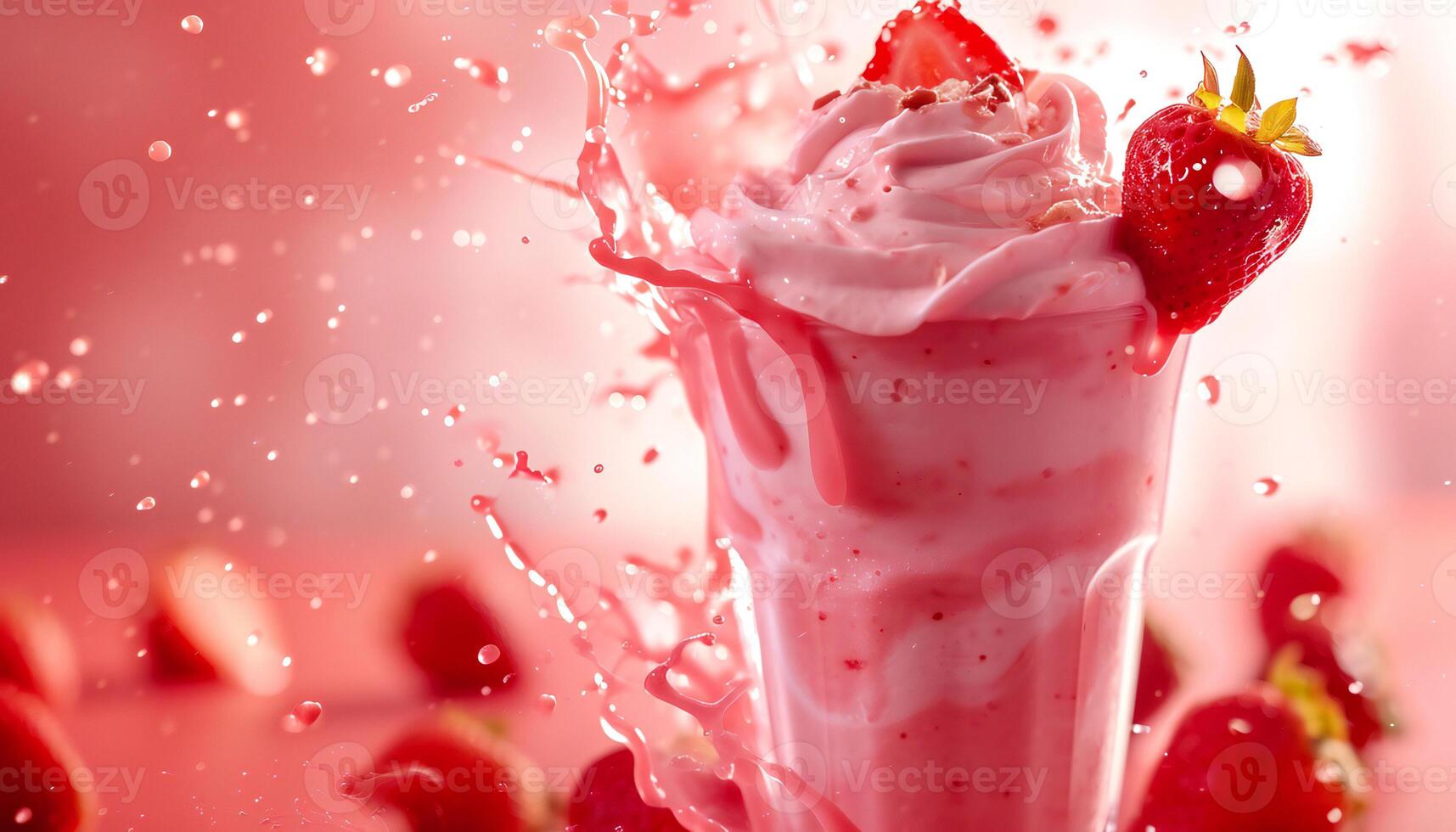 AI generated a strawberry milkshake with a splash of water photo