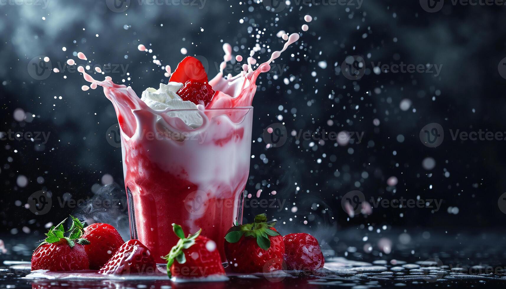 AI generated a strawberry milkshake with a splash of milk photo