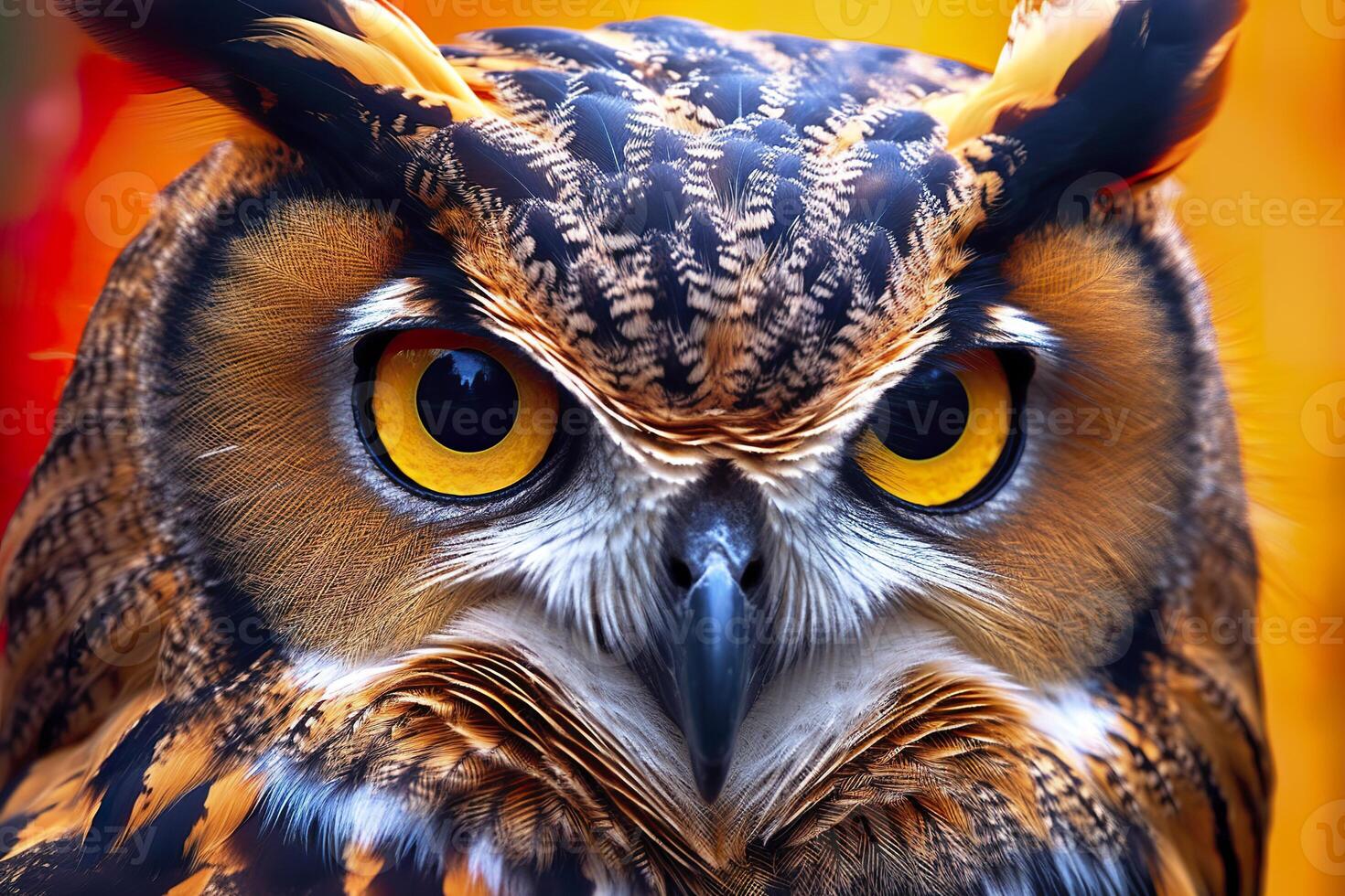 AI generated Owl headshot with closeup of face. Generative AI photo