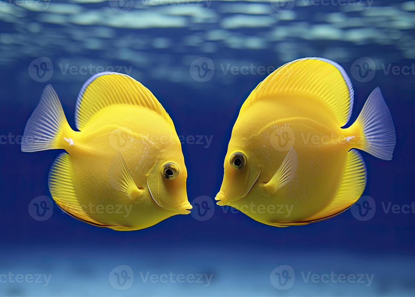 AI generated Two yellow tangs, face to face.  AI Generated. photo