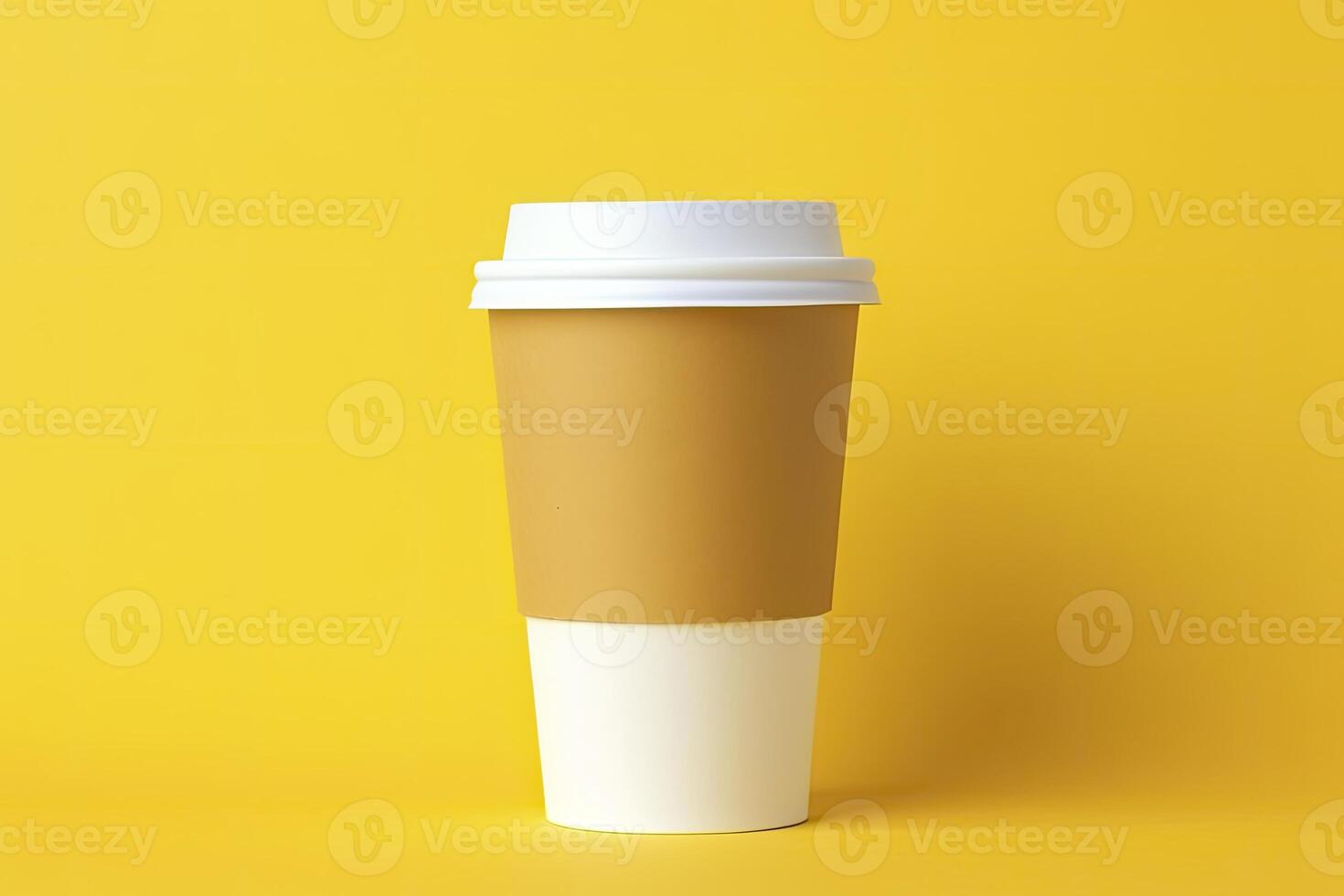 AI generated Blank coffee cup isolated on yellow background. AI Generated photo