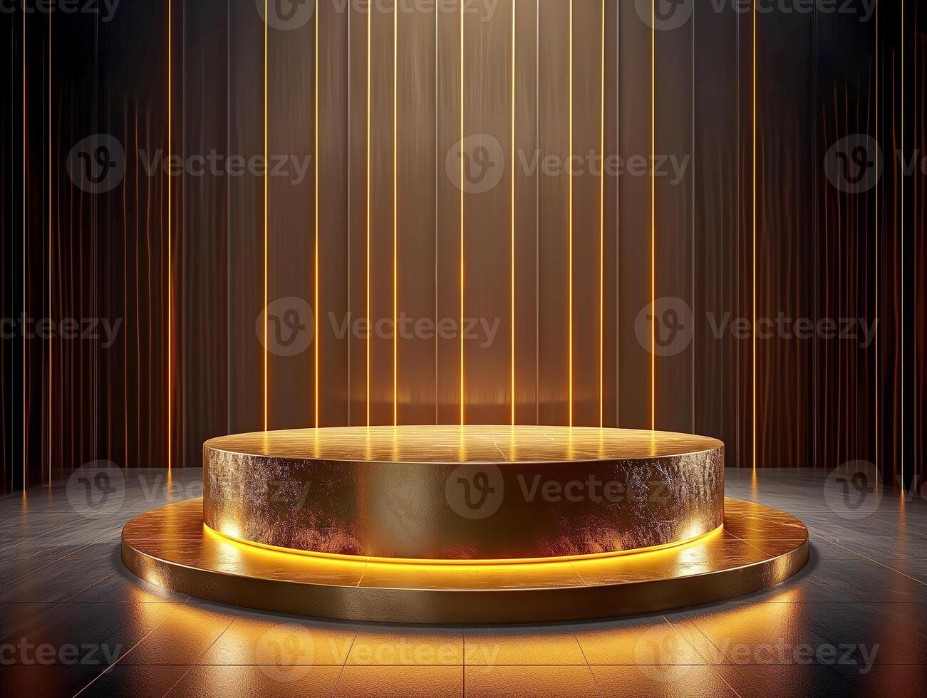 AI generated golden podium with lights on it photo
