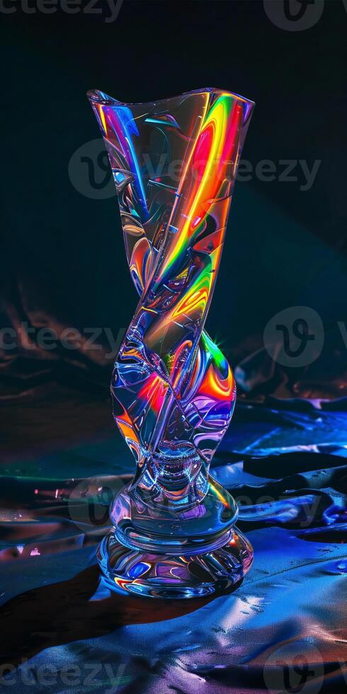 AI generated a glass vase with a rainbow reflection on it photo