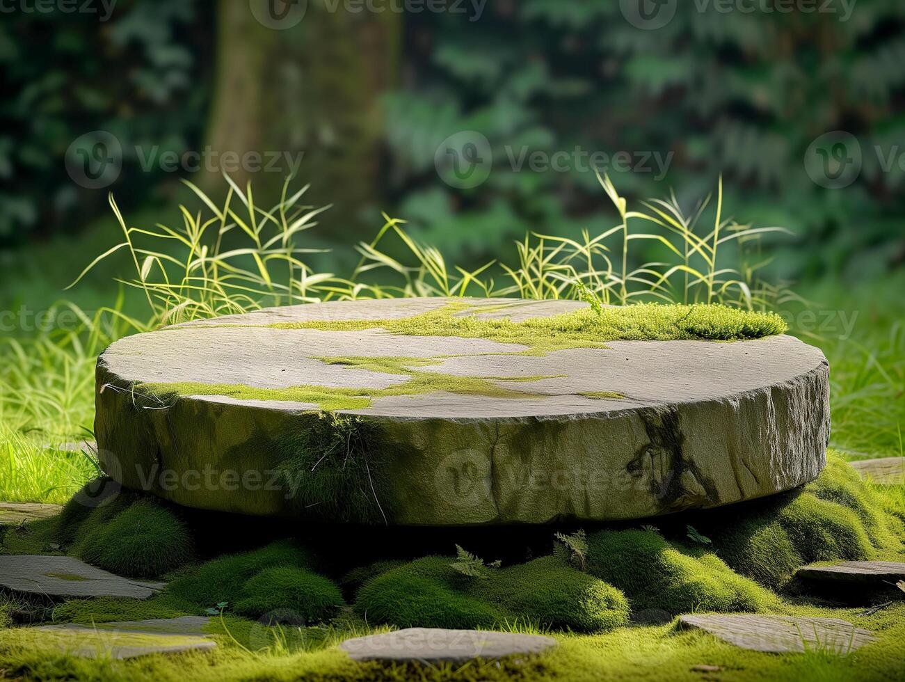 AI generated a stone circle surrounded by moss and grass photo