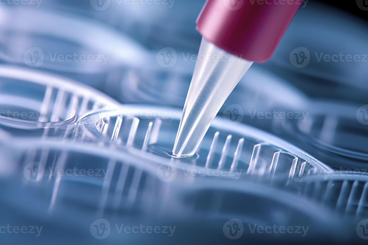 AI generated Macro shot of doctor tip and plastic plate for immunosorbent assay. AI Generated photo