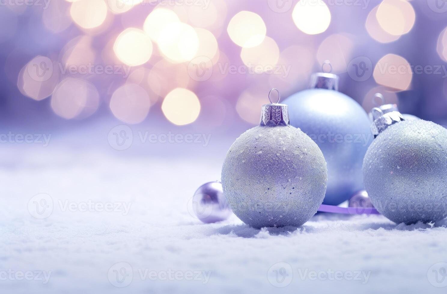 AI generated Christmas decorations ball on snow background. AI Generated photo