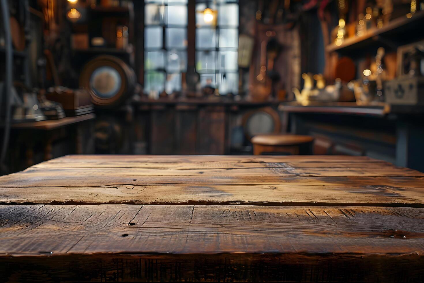 ai generado Clásico elegancia primer plano de madera mesa, borroso clásico decoración antecedentes foto