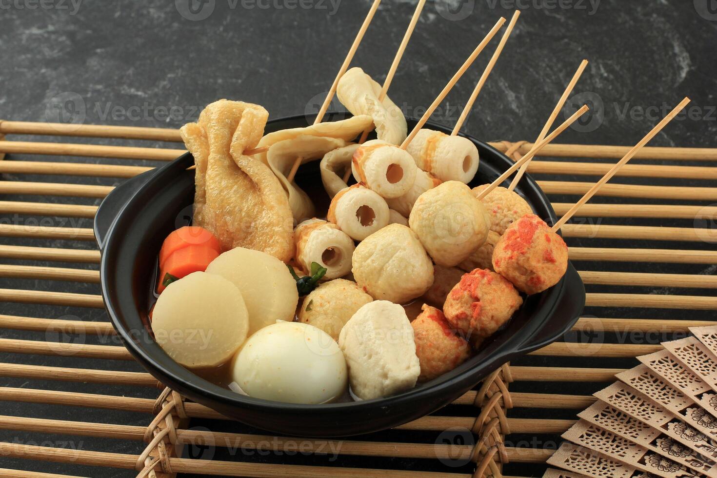 Japanese Homemade oden FIsh Ball Fstive Soup with Dashi Stock photo