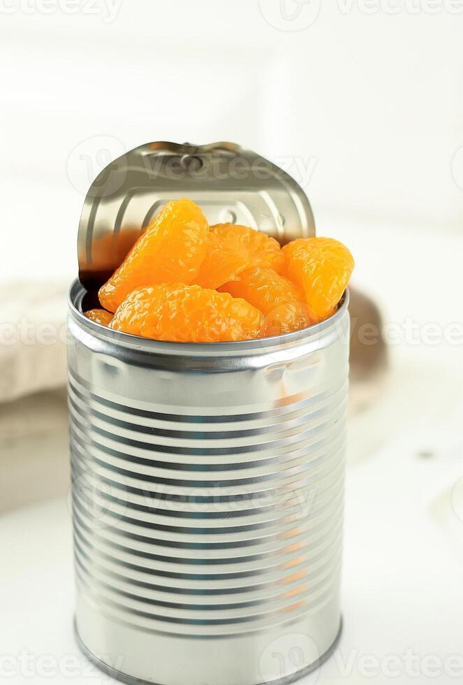 Opened Can with Sweetened Mandarin  Orange photo