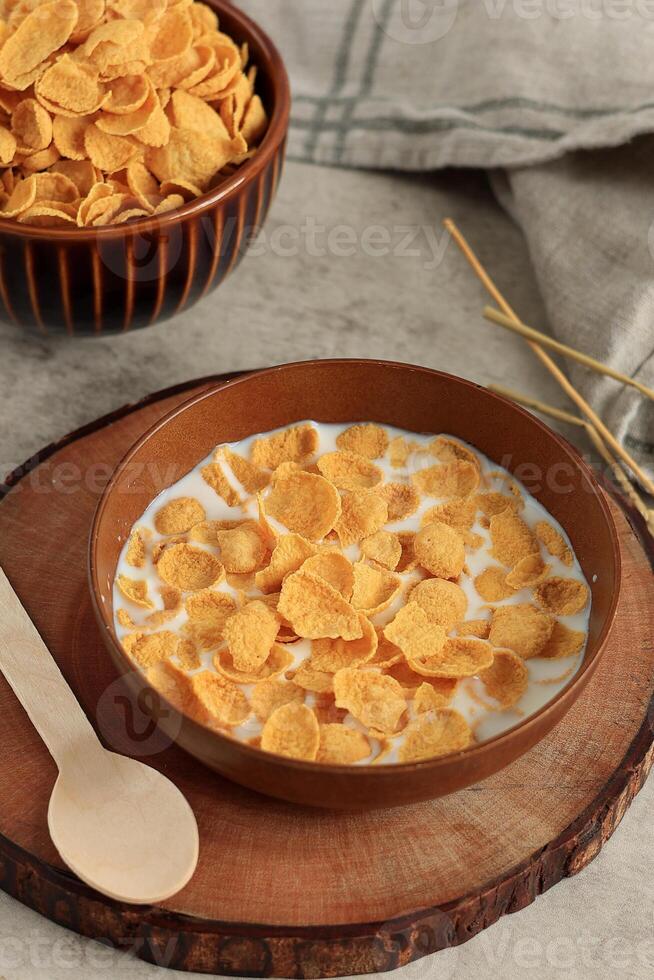 Corn Flakes with Milk for Breakfast photo
