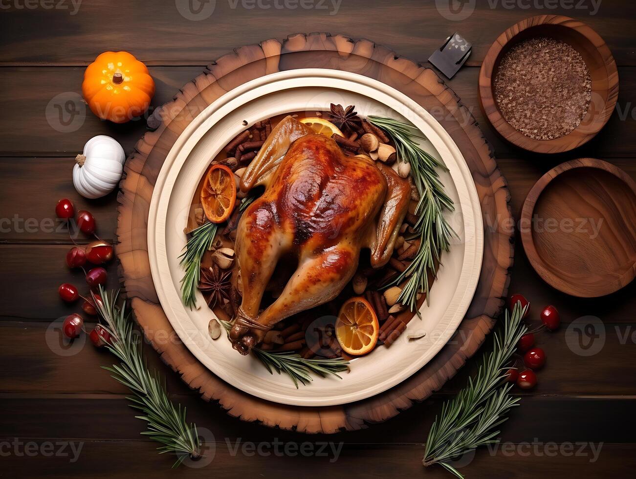 AI generated Thanksgiving day delicious meal arrangement photo