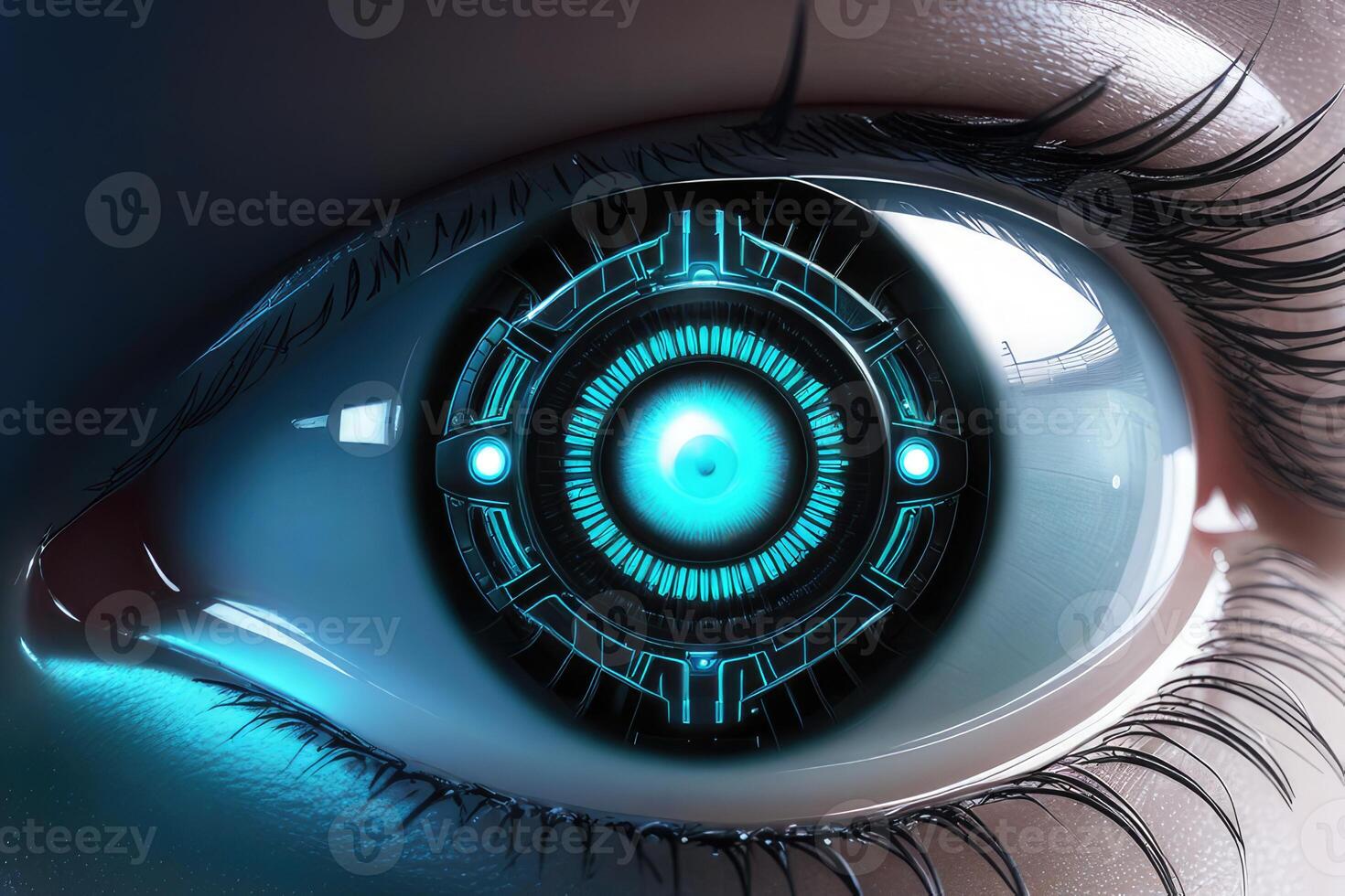 AI generated Biometric Cybernetic eye AI Artificial Intelligence scan and network by AI Generative photo