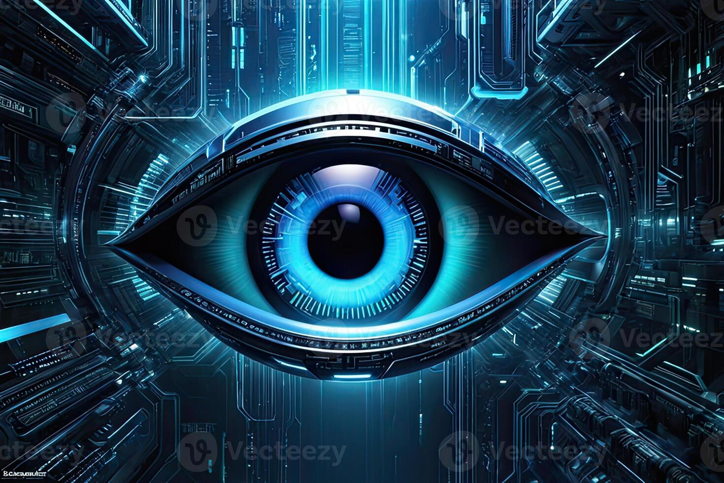 AI generated Biometric Cybernetic eye AI Artificial Intelligence scan and network by AI Generative photo