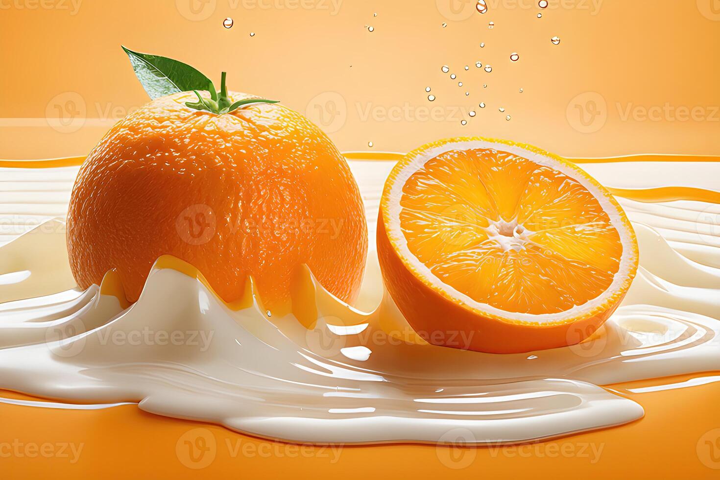 Orange fruit Floating in milk, yoghurt, sour cream, Splash photo