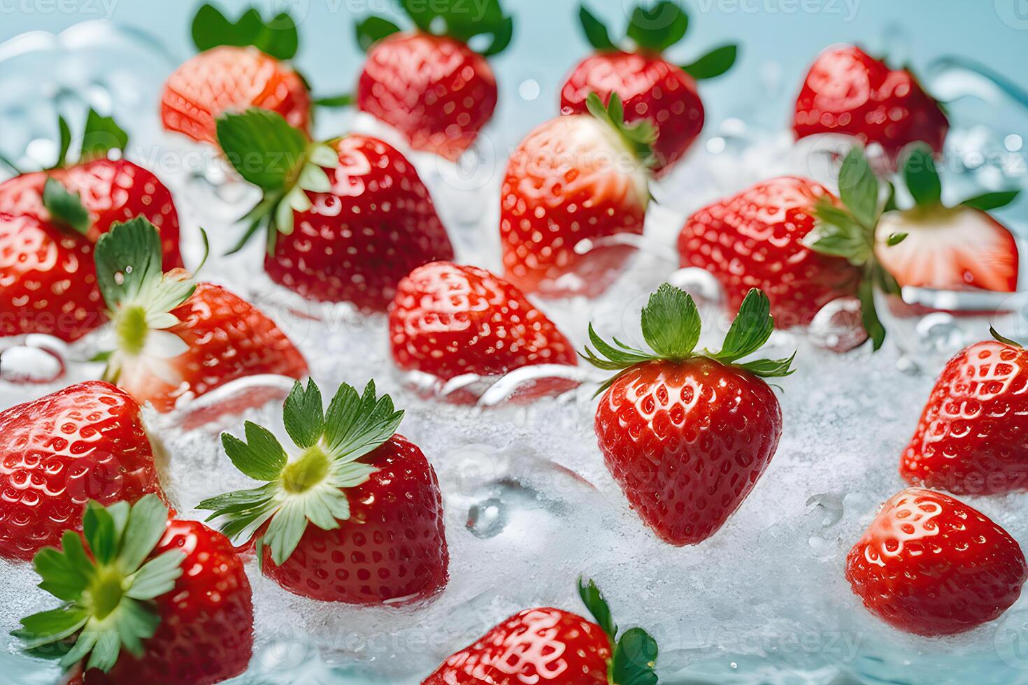 ai generado fresas flotante en espumoso agua por ai generativo foto