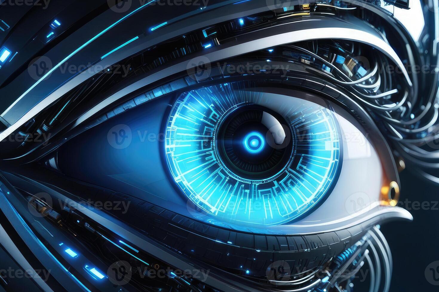 AI generated Biometric Cybernetic eye AI Artificial Intelligence scan and network by AI Generative photo