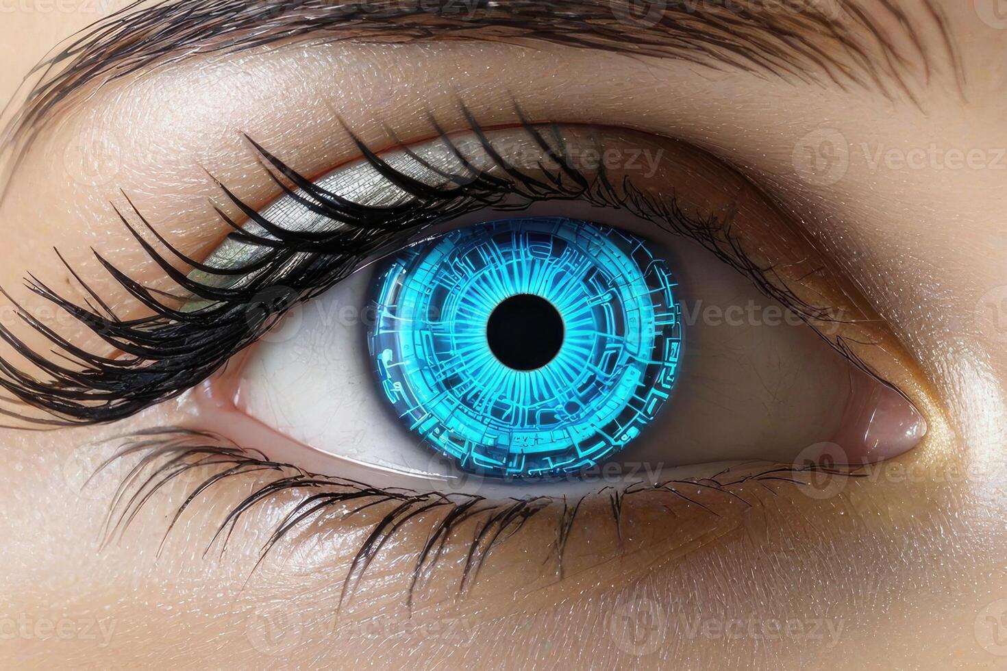 AI generated Biometric Cybernetic eye AI Artificial Intelligence scan and network by AI Generative photo