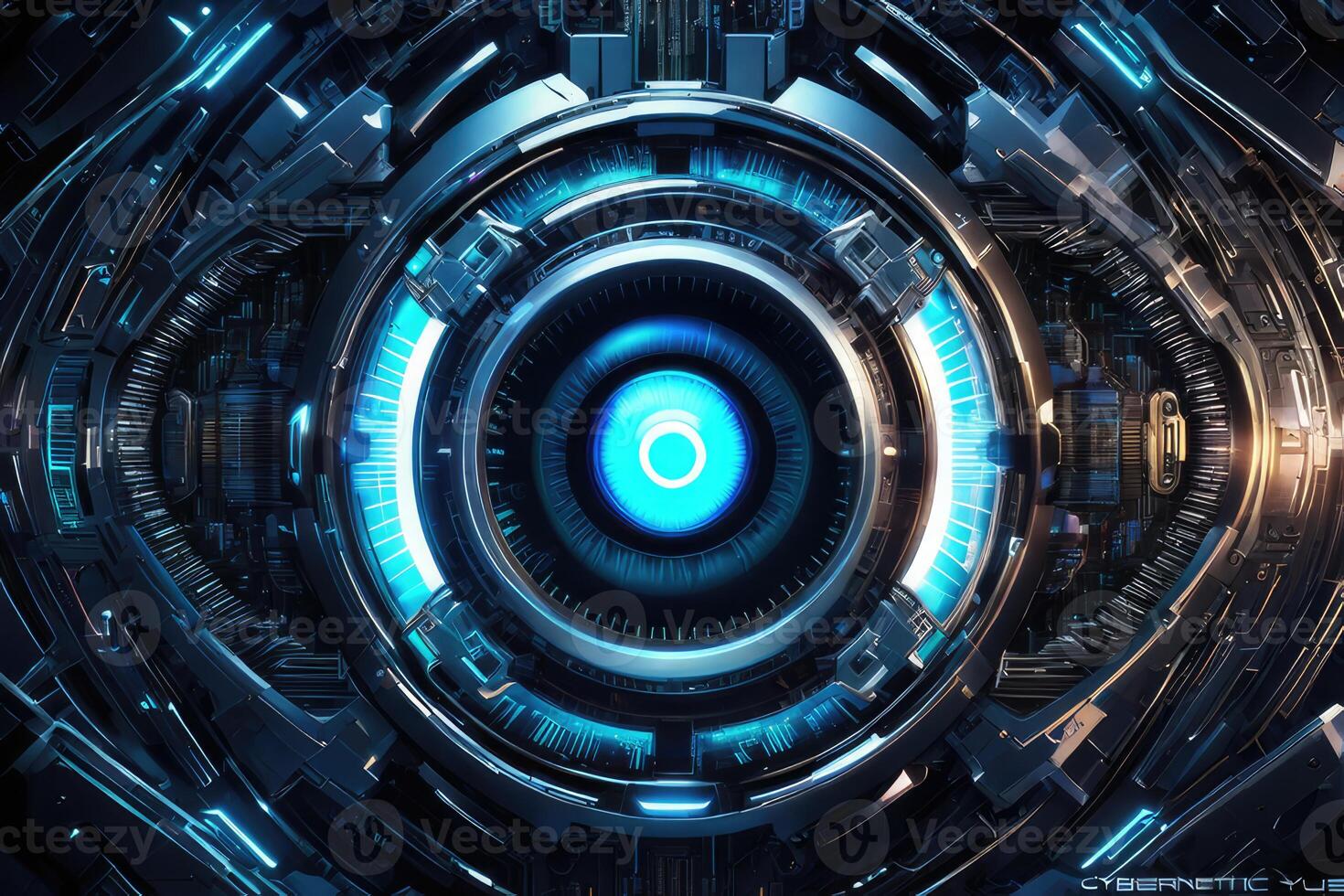 AI generated Biometric Cybernetic eye AI Artificial Intelligence scan and network by AI Generative photo