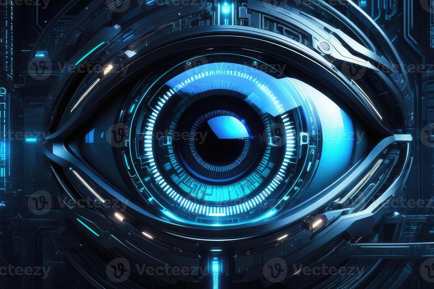 AI generated Biometric Cybernetic eye AI Artificial Intelligence scan and network by AI Generative photo