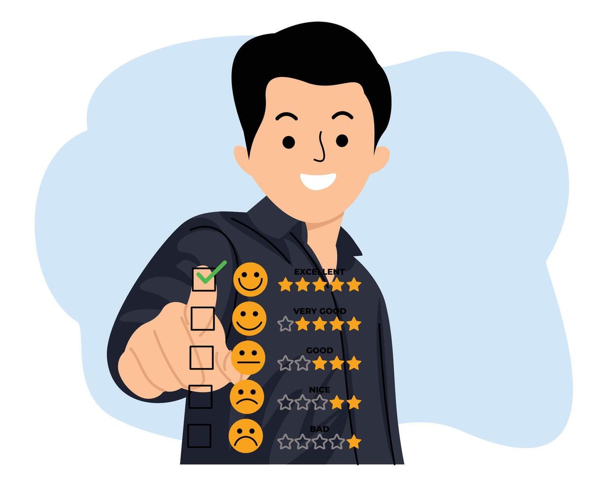 customer survey feedback on quality rating service experience give five star rating feedback vector