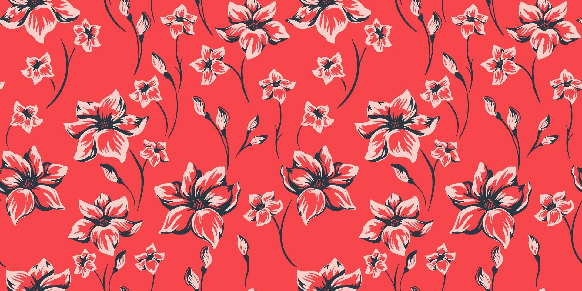 Vector hand drawn ditsy flowers pattern. Abstract, colorful, simple, summer print. Template for design, fabric, fashion, textile, texture, surface design