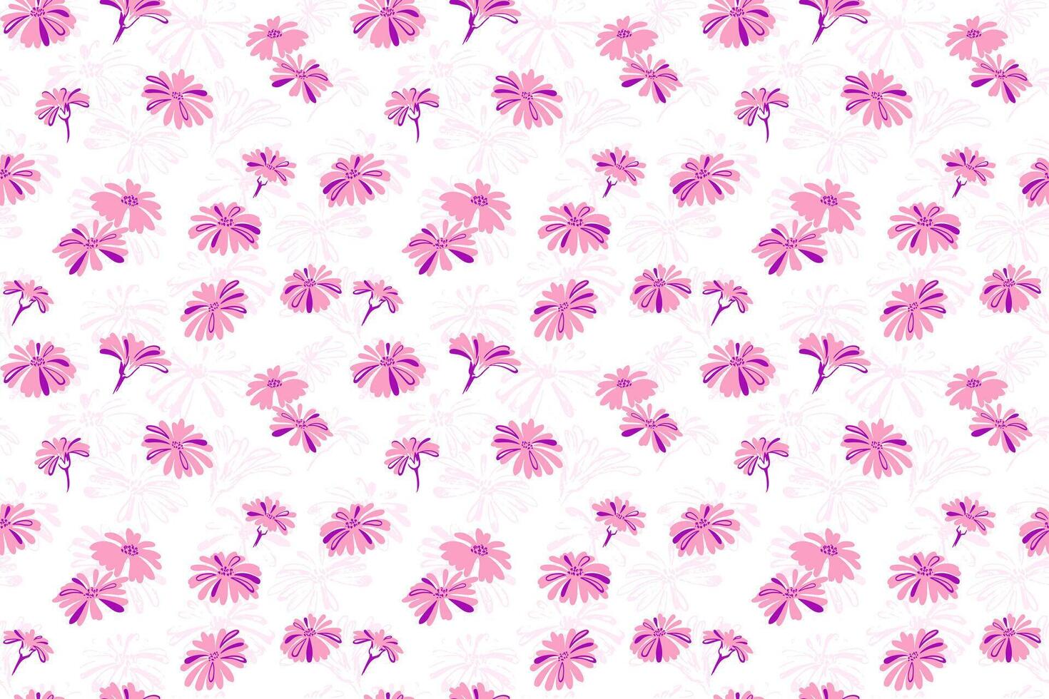 Seamless simple creative pink flowers pattern on a white background. Vector hand drawn doodle trendy abstract shape floral. Template for design, ornament, fabric, textile, fashion