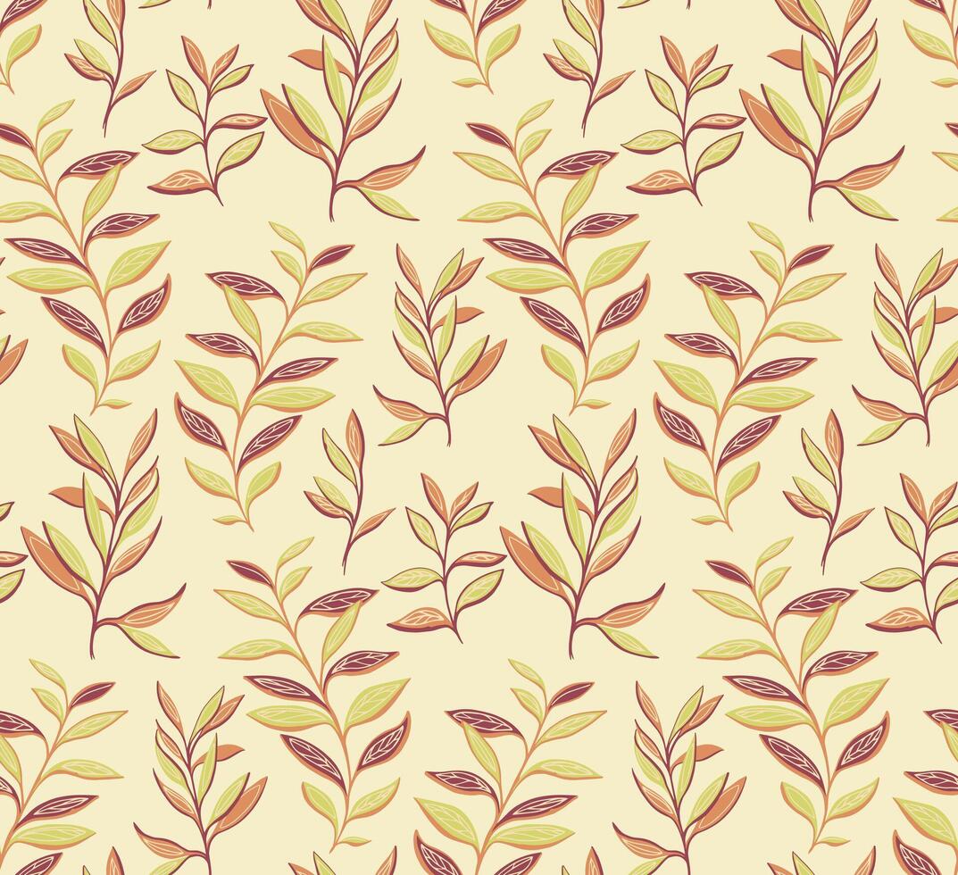 sin costura, creativo, estilizado hojas modelo. vector mano dibujado. monótono, moderno, amarillo hoja tallos impresión. vector resumen dibujado. modelo para diseño, textil, moda, imprimir, superficie diseño, tela