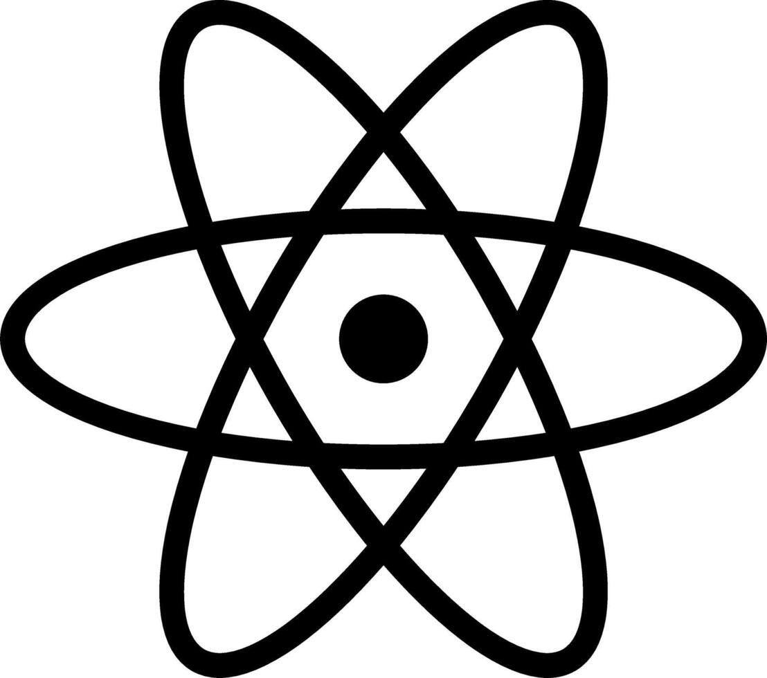 React logo icon. Atom logo icon. Nuclear vector. Ion vector. Vector illustration. Molecule icon. Electron icon. Black and white.