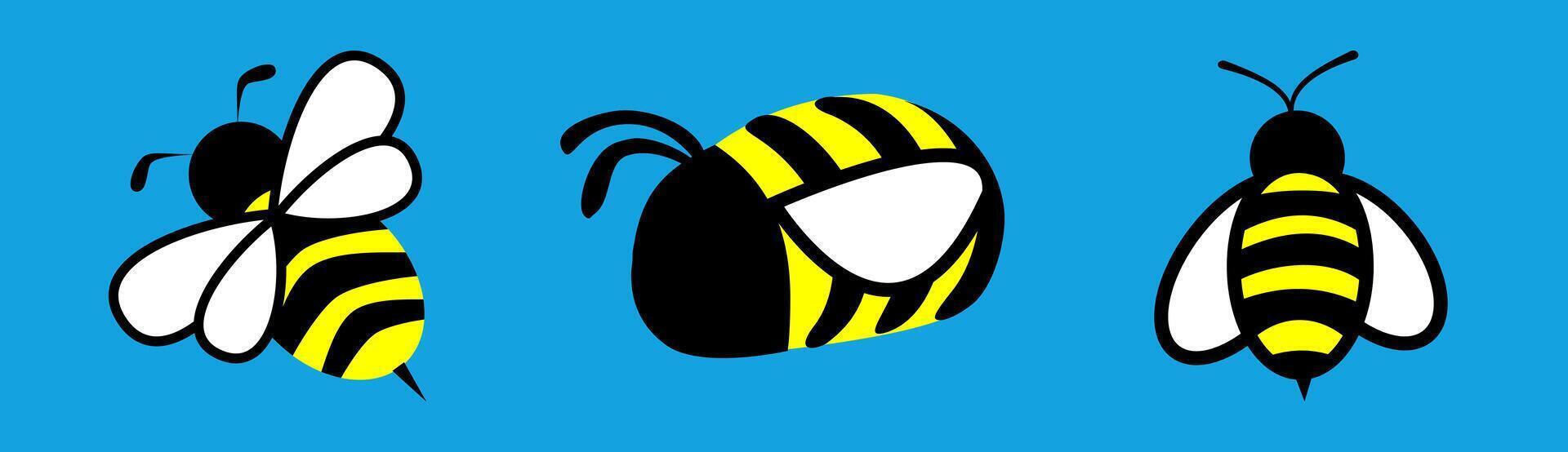 Buzzy Trio - Playful Bee Illustrations in Dynamic Stances. Bee illustration sets. vector