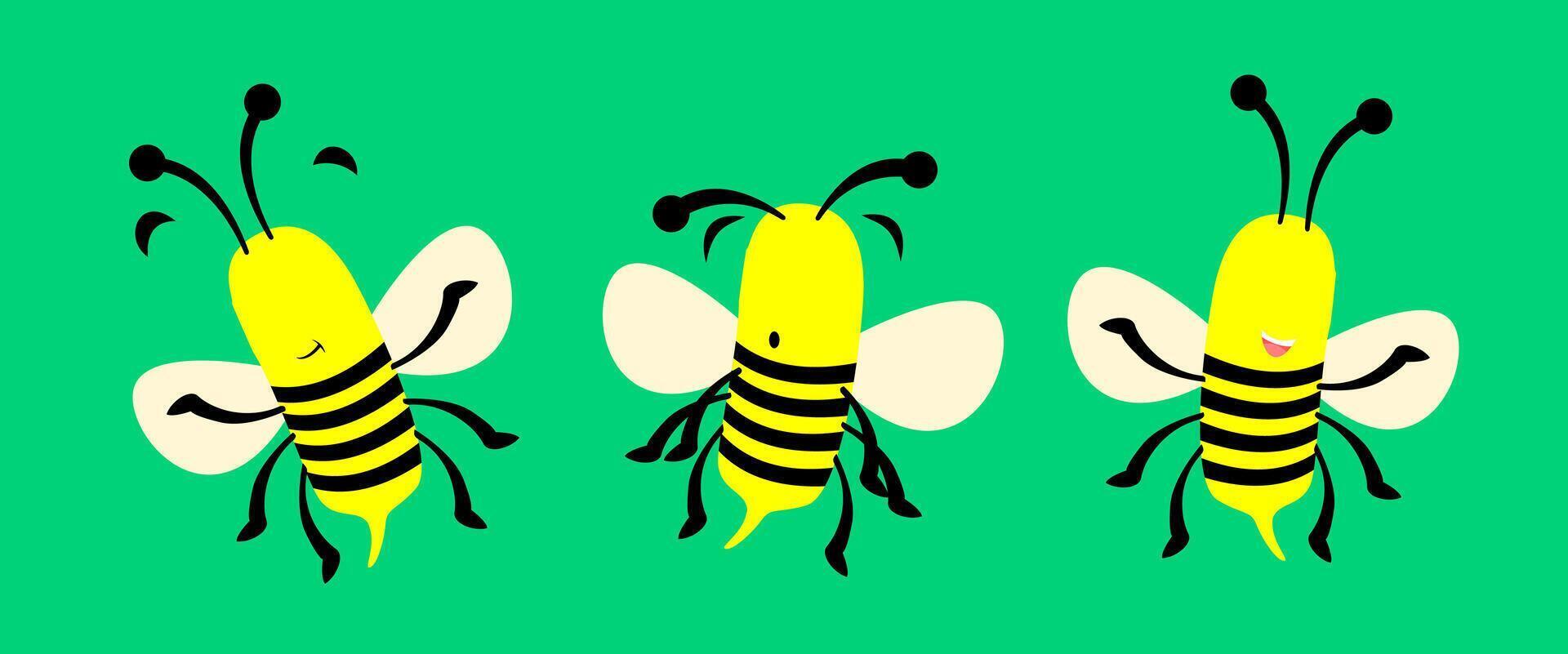 zumbido y remontarse conjunto - Tres abejas en dinámica ilustraciones. abeja ilustración conjuntos vector