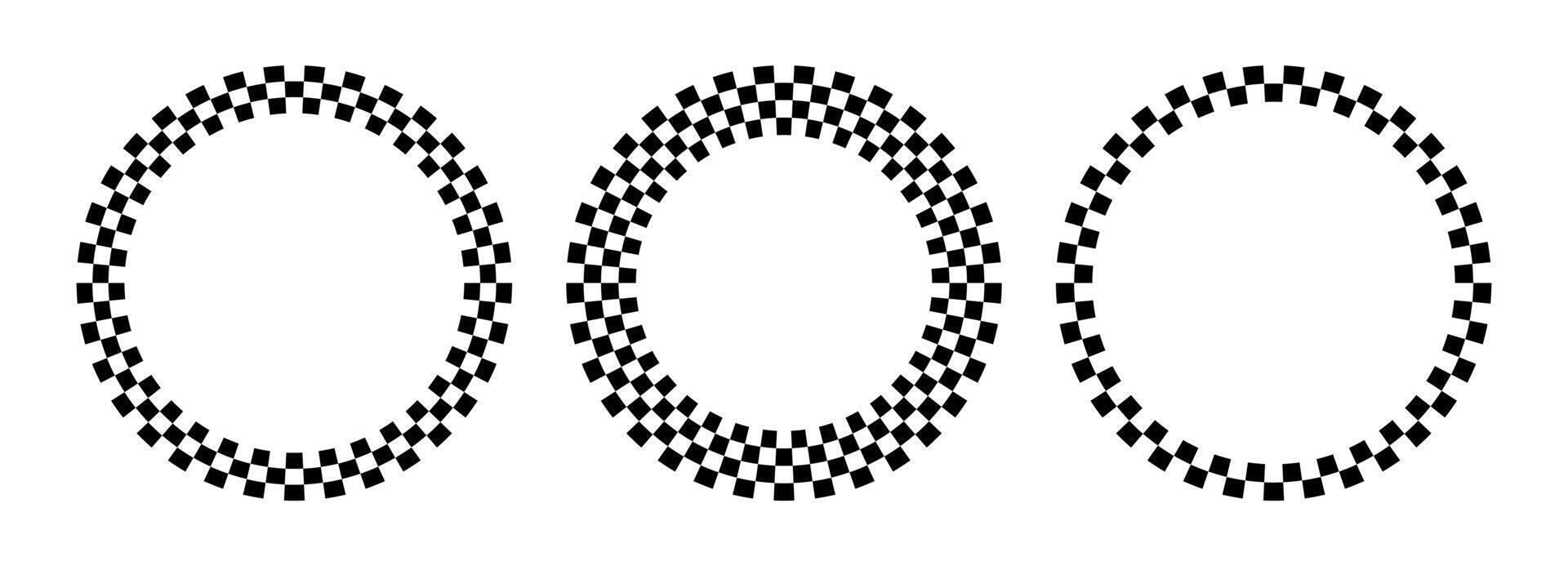 Circle checker frames. Round chess borders. Design for text for start, finish or winner. Pack of isolated elements on a white background. vector