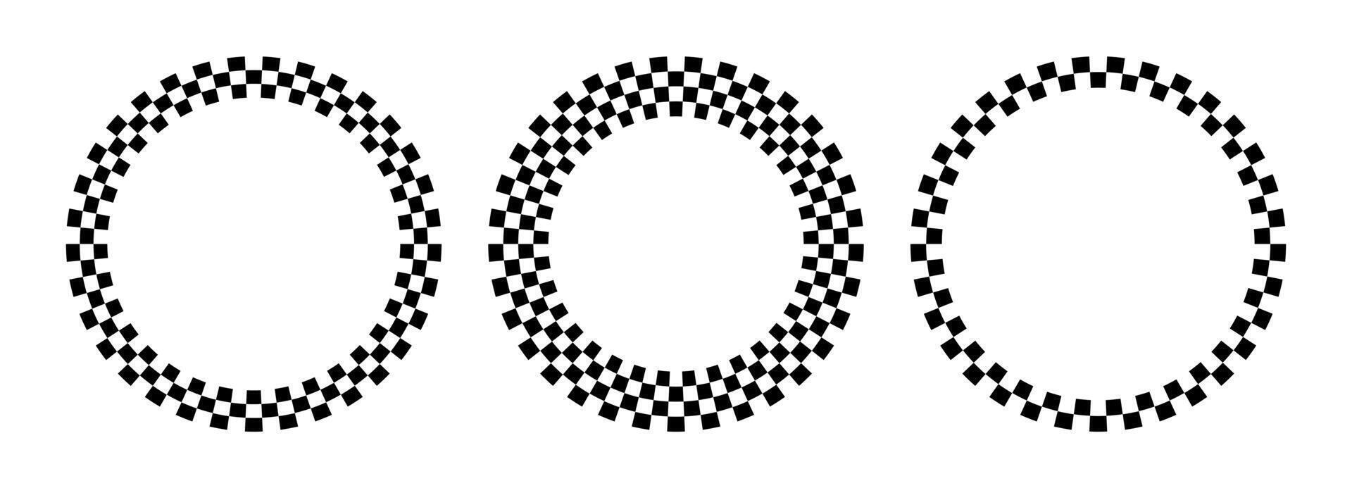 Circle checker frames. Round chess borders. Design for text for start, finish or winner. Pack of isolated elements on a white background. vector