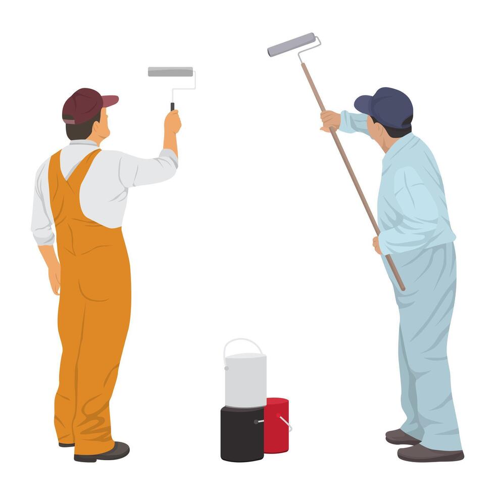 Flat design of painting worker. Construction workers. Painter worker. Vector illustration