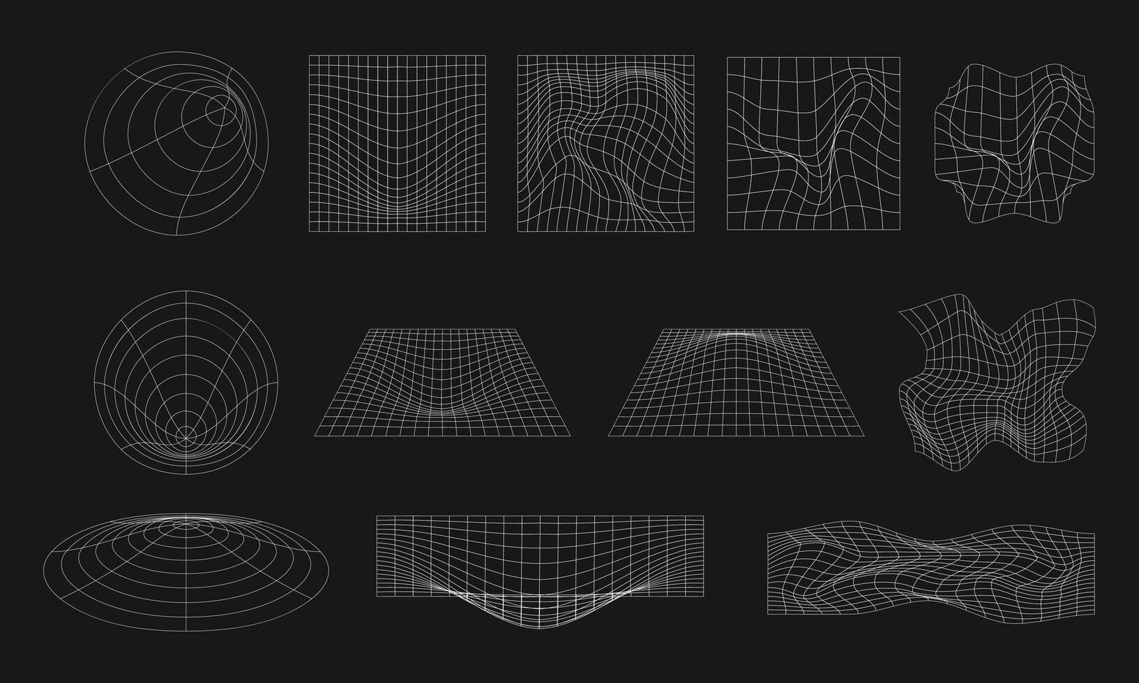 Collection of wireframe graphic elements different shapes vector