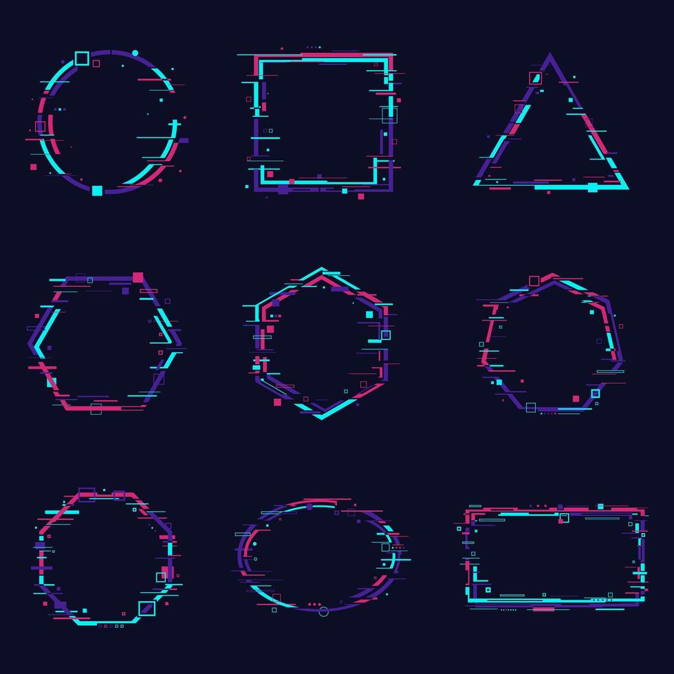 Different shapes geometric glitch element design vector