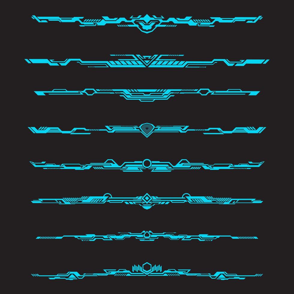 Collection of technology borders. Digital sci-fi divider. Futuristic cyber techno hud border vector