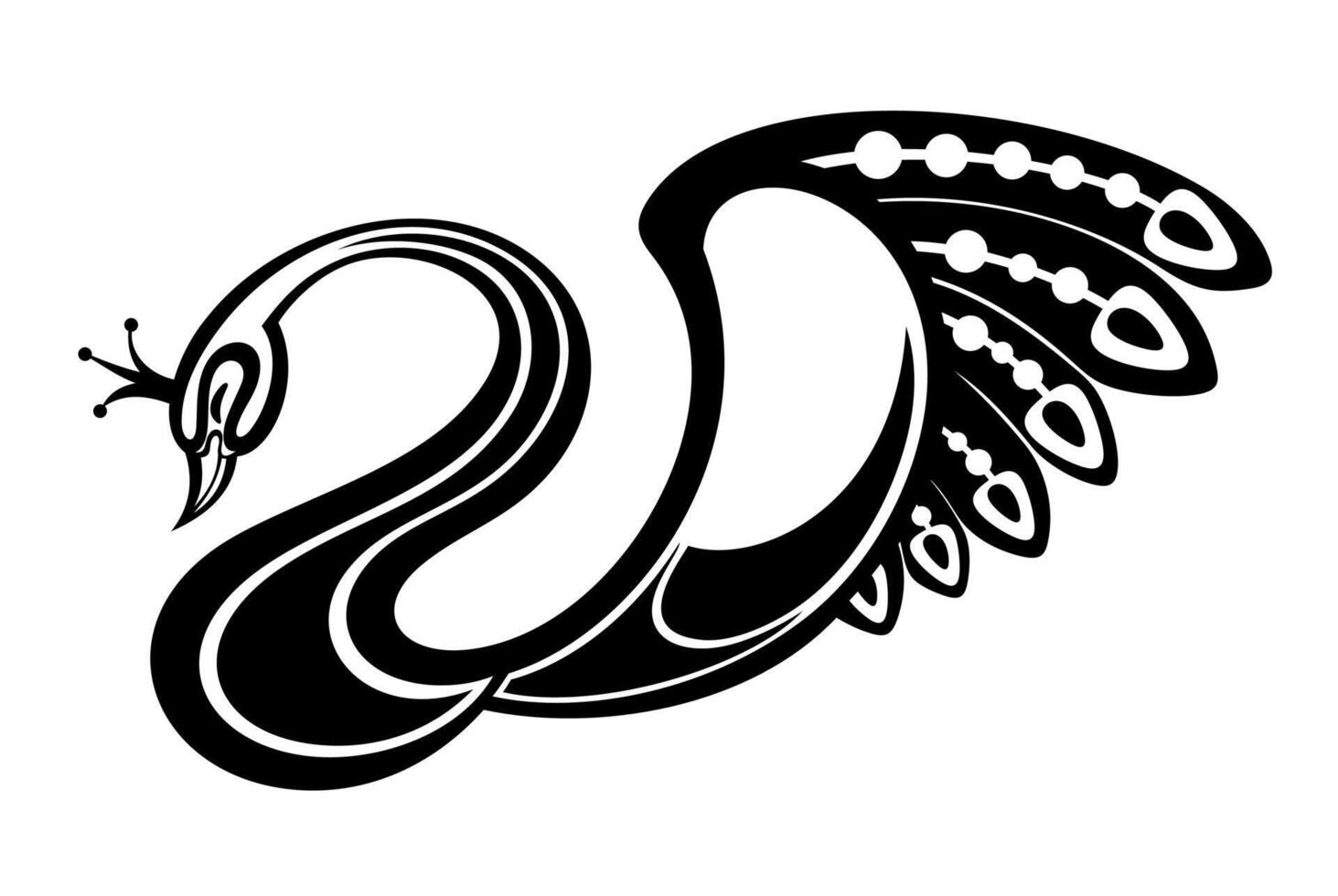 Black silhouette swan largest flying bird. Animal design flat vector illustration isolated on white background